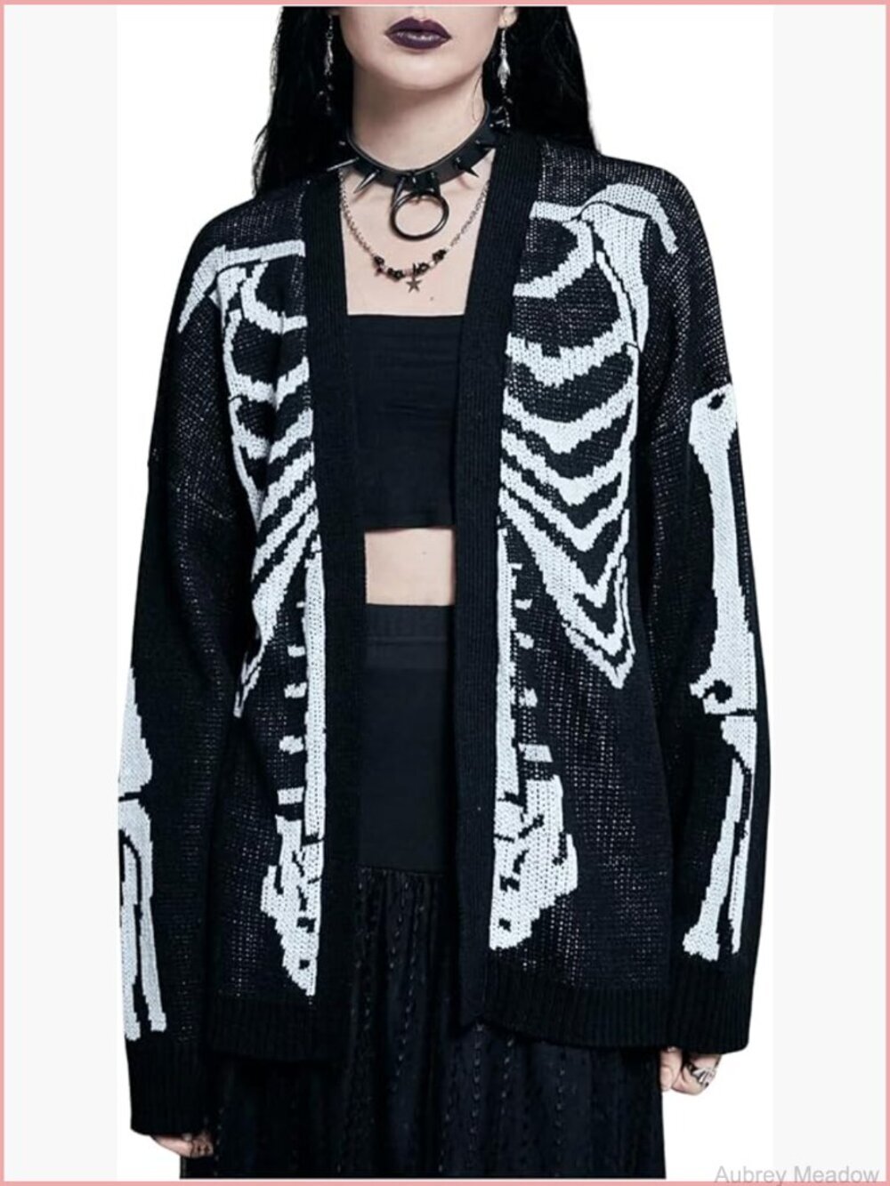 Skeleton Graphic Cardigan Sweater Open Front Long Sleeve Goth
